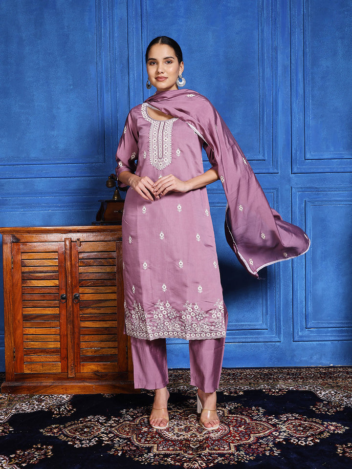 Printed Cotton Blend Kurta With Pants &amp; Dupatta