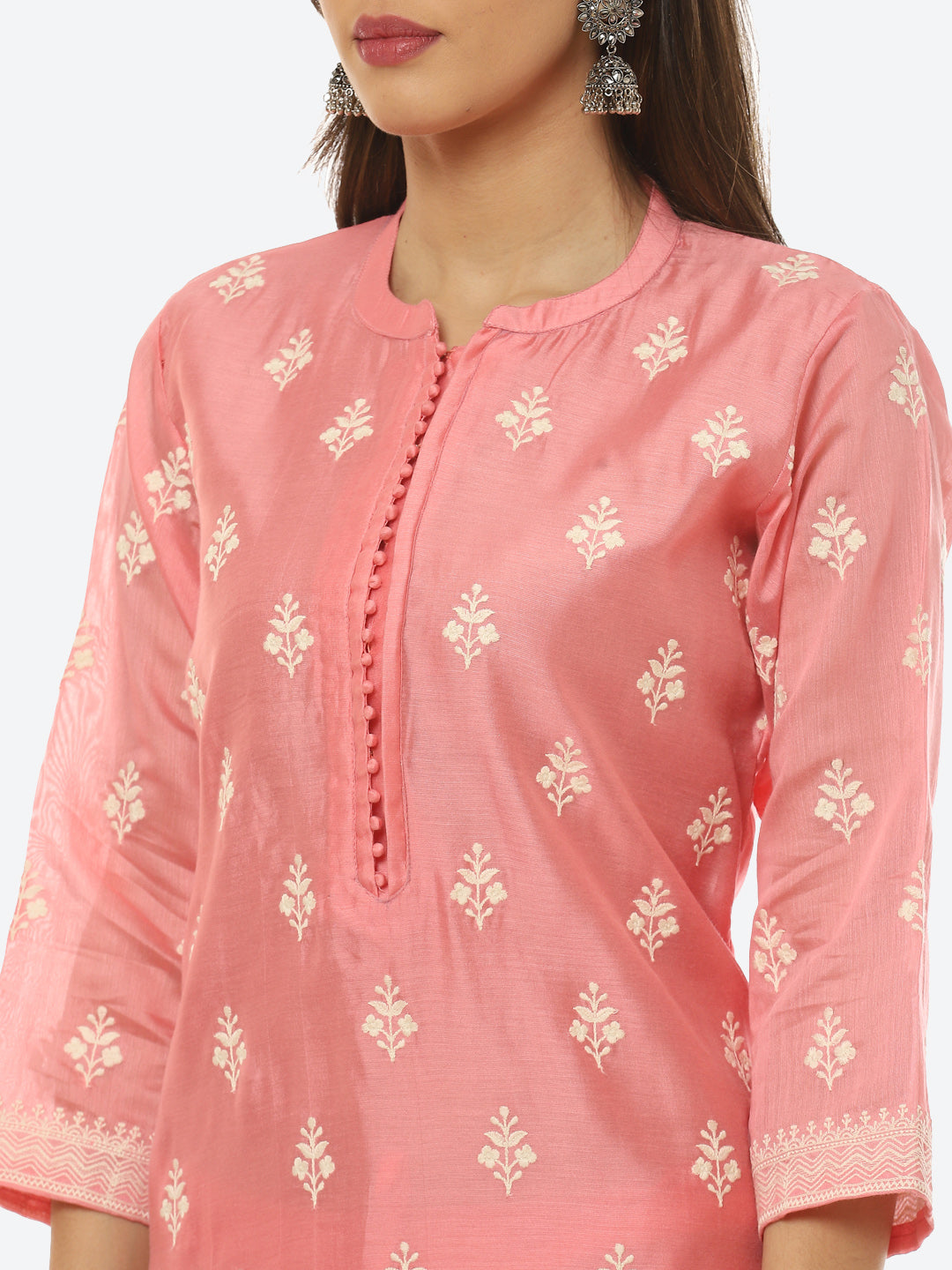 Resham Booti Cotton Kurta With Pant &amp; Dupatta