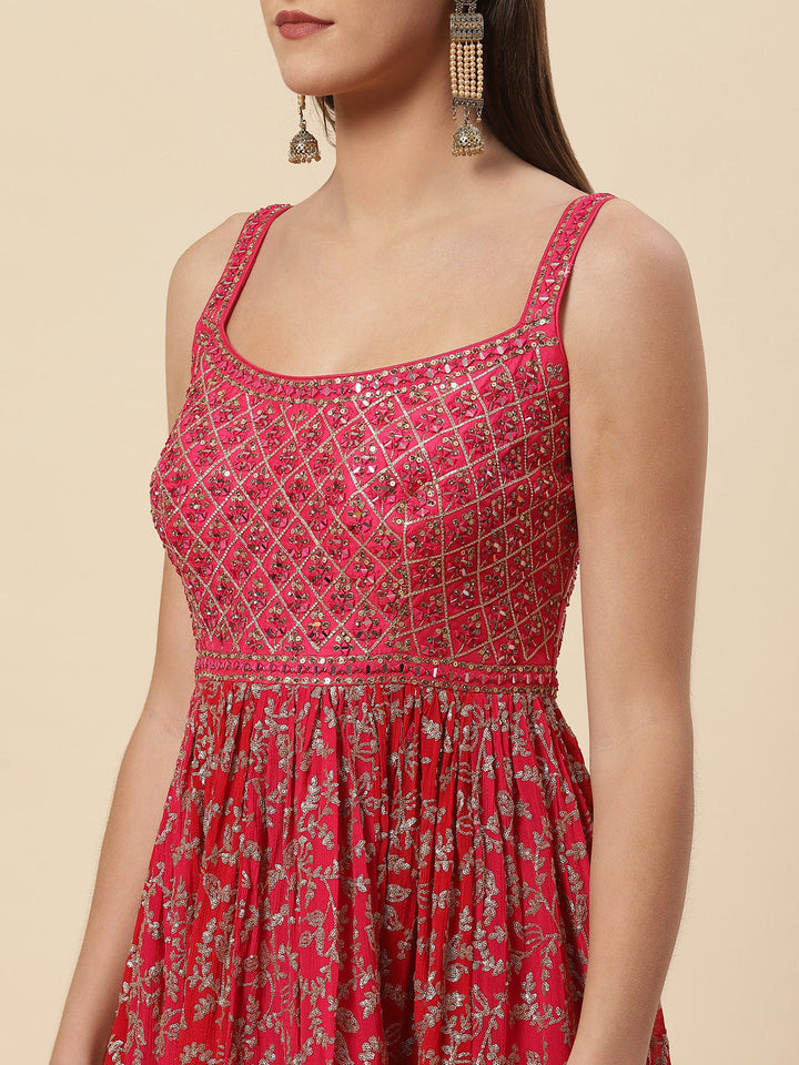 Sequin Embroidered Crepe Kurti With Garara &amp; dupatta