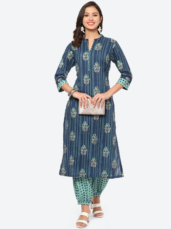 Floral Printed Cotton Kurta With Afgani Pant