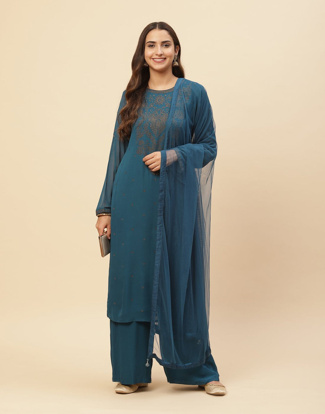 Swarovski Embroidered Georgette Salwar Kameez Stitched Suit With Dupatta