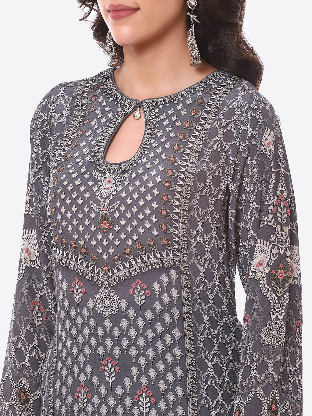 Digital Printed Crepe Kurta With Palazzo & Georgette Dupatta