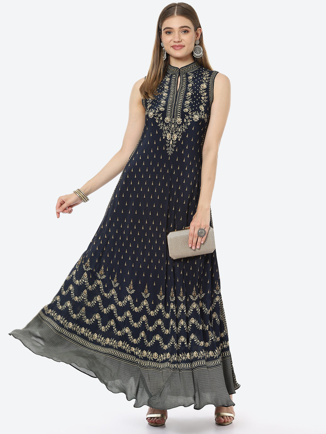 Digital Printed Crepe A-Line Gown Dress