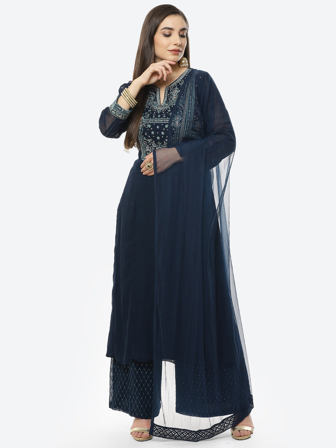 Embroidered Georgette Stitched Salwar Kameez With Net Dupatta