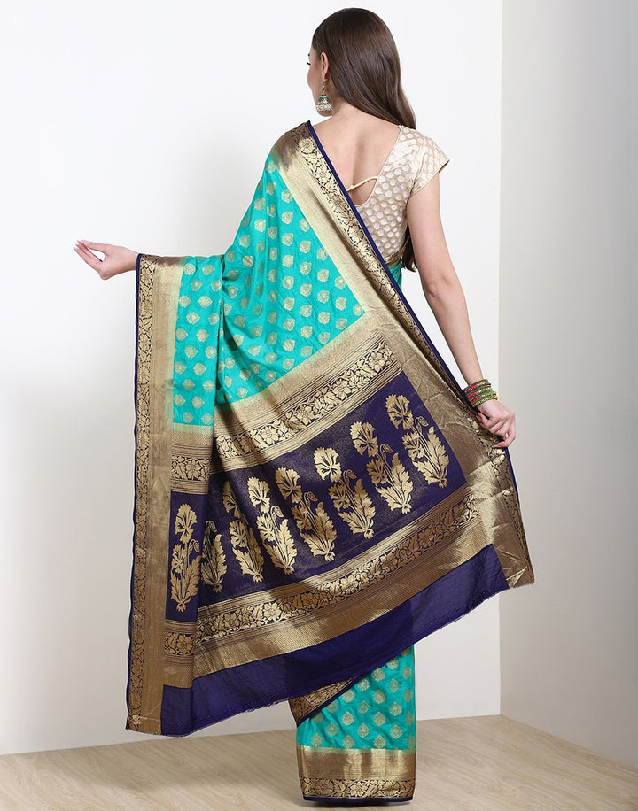 MBZ Meena Bazaar-Sea Green Art Handloom Saree
