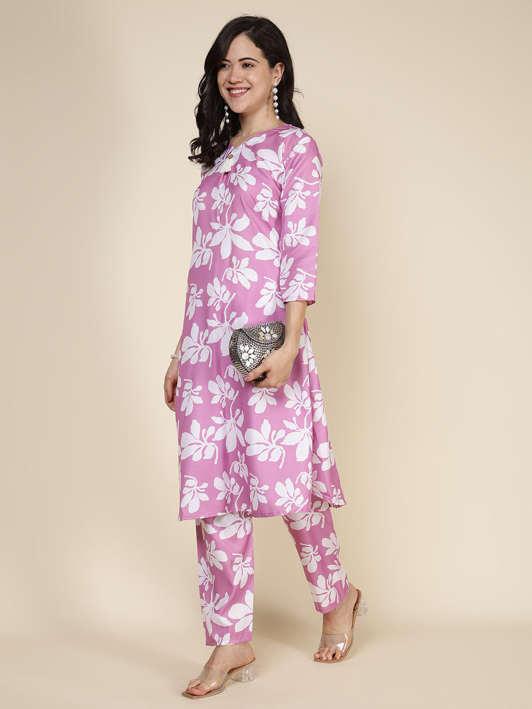 Printed Cotton Blend Kurta With Pants