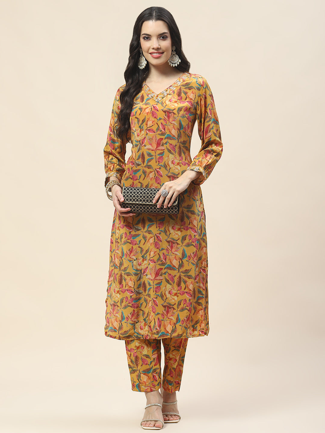 Printed Crepe Kurta With Pants
