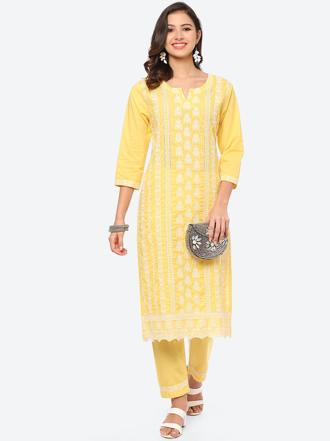 Thread Embroidered Cotton Kurta With Pant