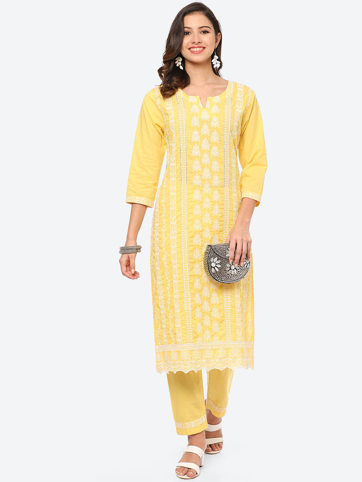 Thread Embroidered Cotton Kurta With Pant