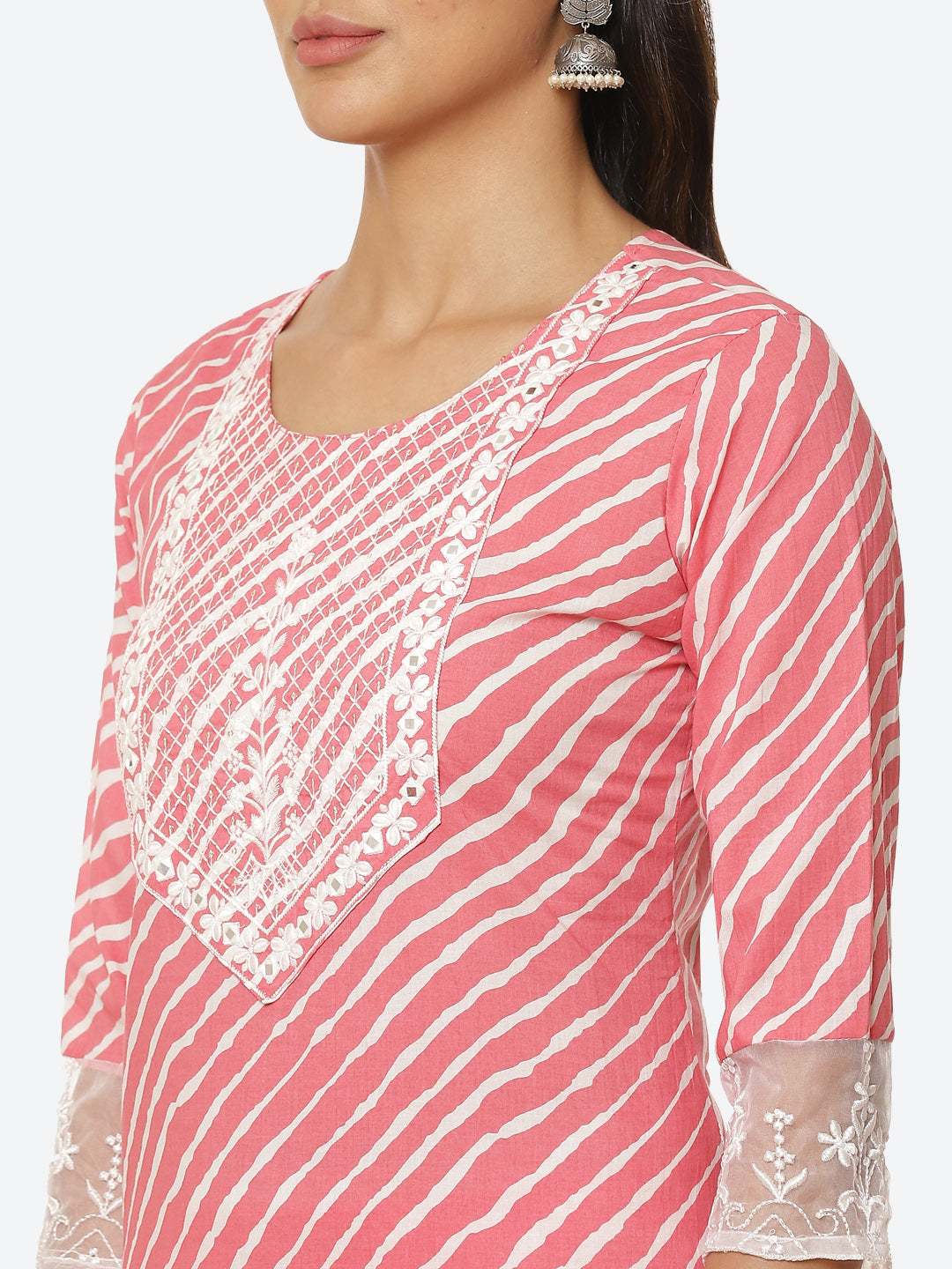 Printed Cotton Kurta With Pant & Chiffon Dupatta