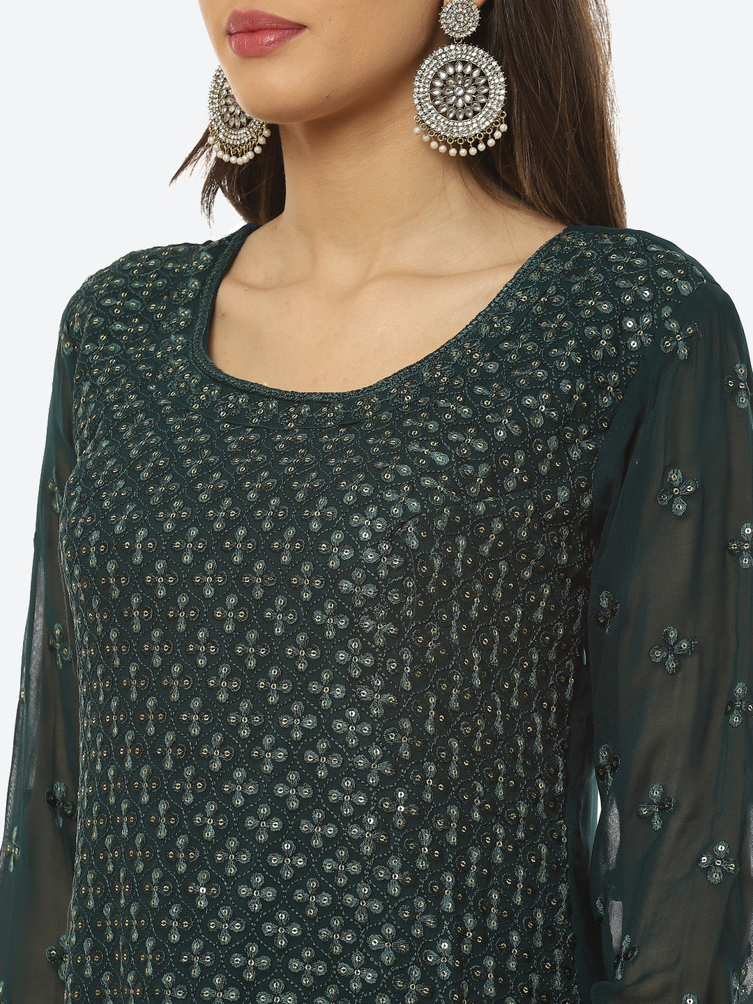 Resham Sequin Booti Georgette kurti With Garara &amp; Dupatta