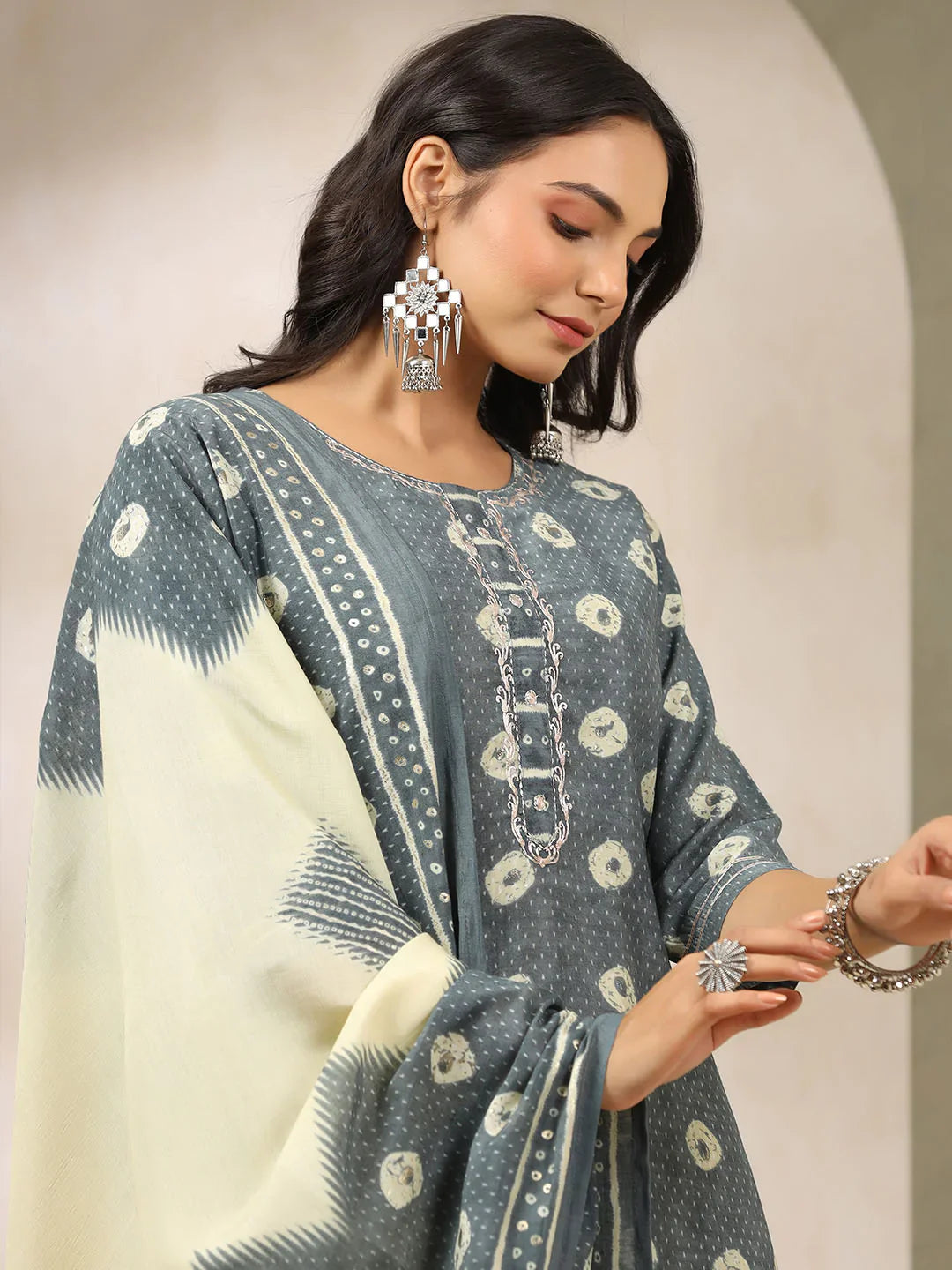 Printed Muslin Kurta With Pants &amp; Dupatta