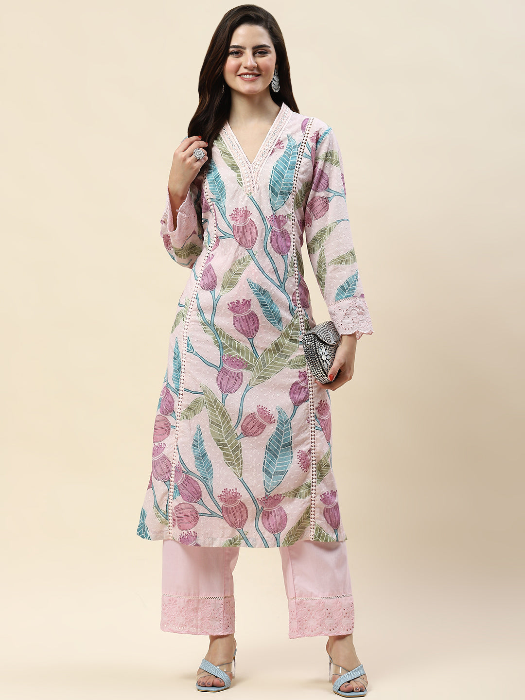 Neck Patti Printed Cotton Kurta Set