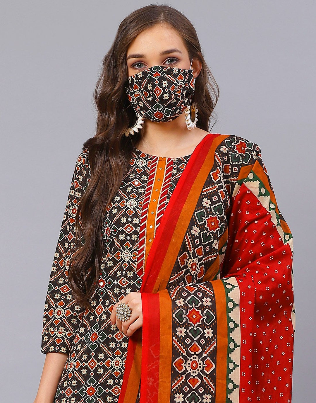 Black Maroon Straight Printed Salwar Kameez Stitched Suit