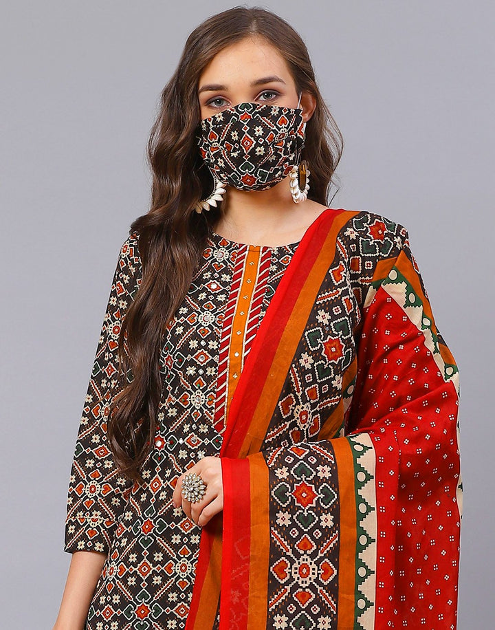 Black Maroon Straight Printed Salwar Kameez Stitched Suit