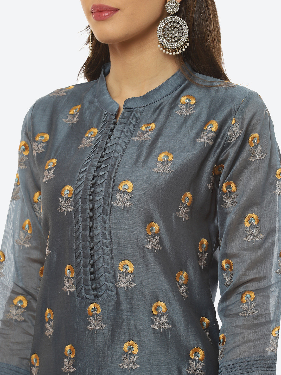 Resham Booti Cotton Kurta With Pant &amp; Dupatta