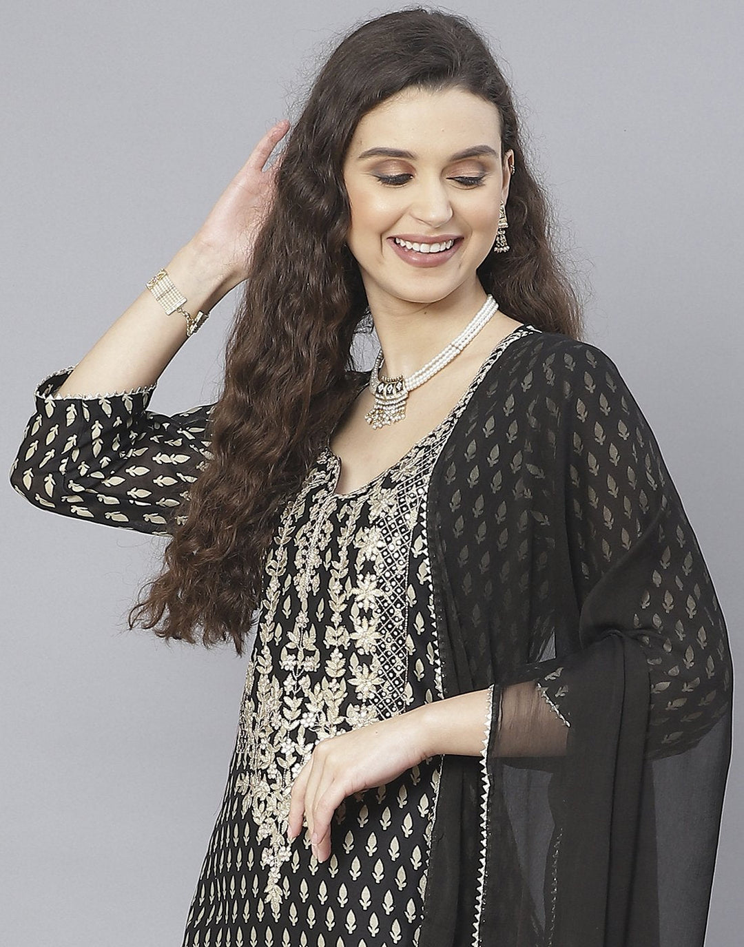 Black Cotton Chanderi Salwar Kameez