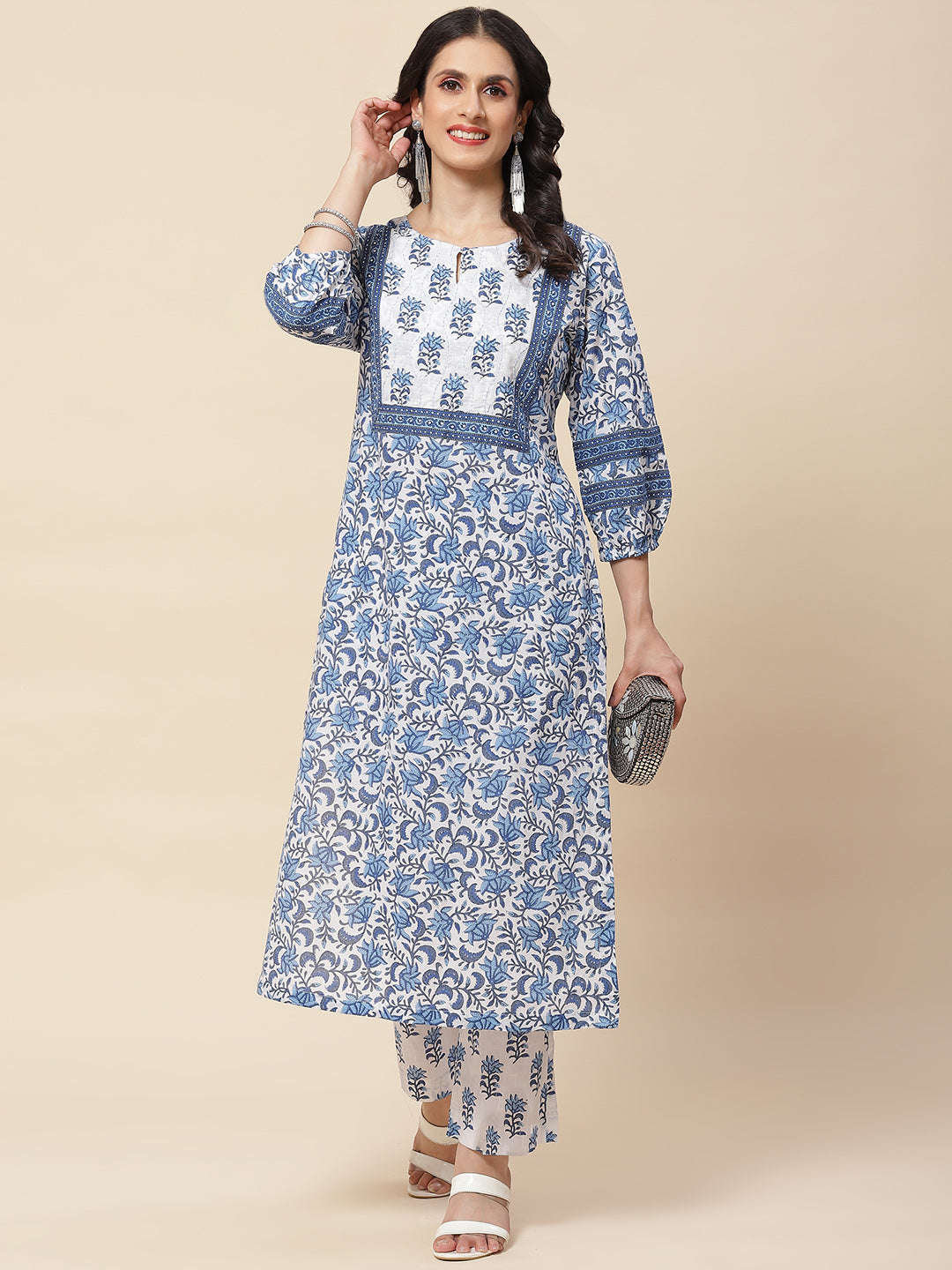 Floral Printed Cotton Kurta With Pants