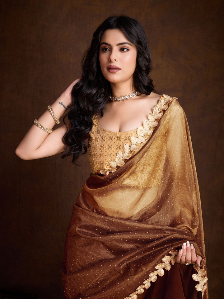 Stone Embroidery Tissue Saree