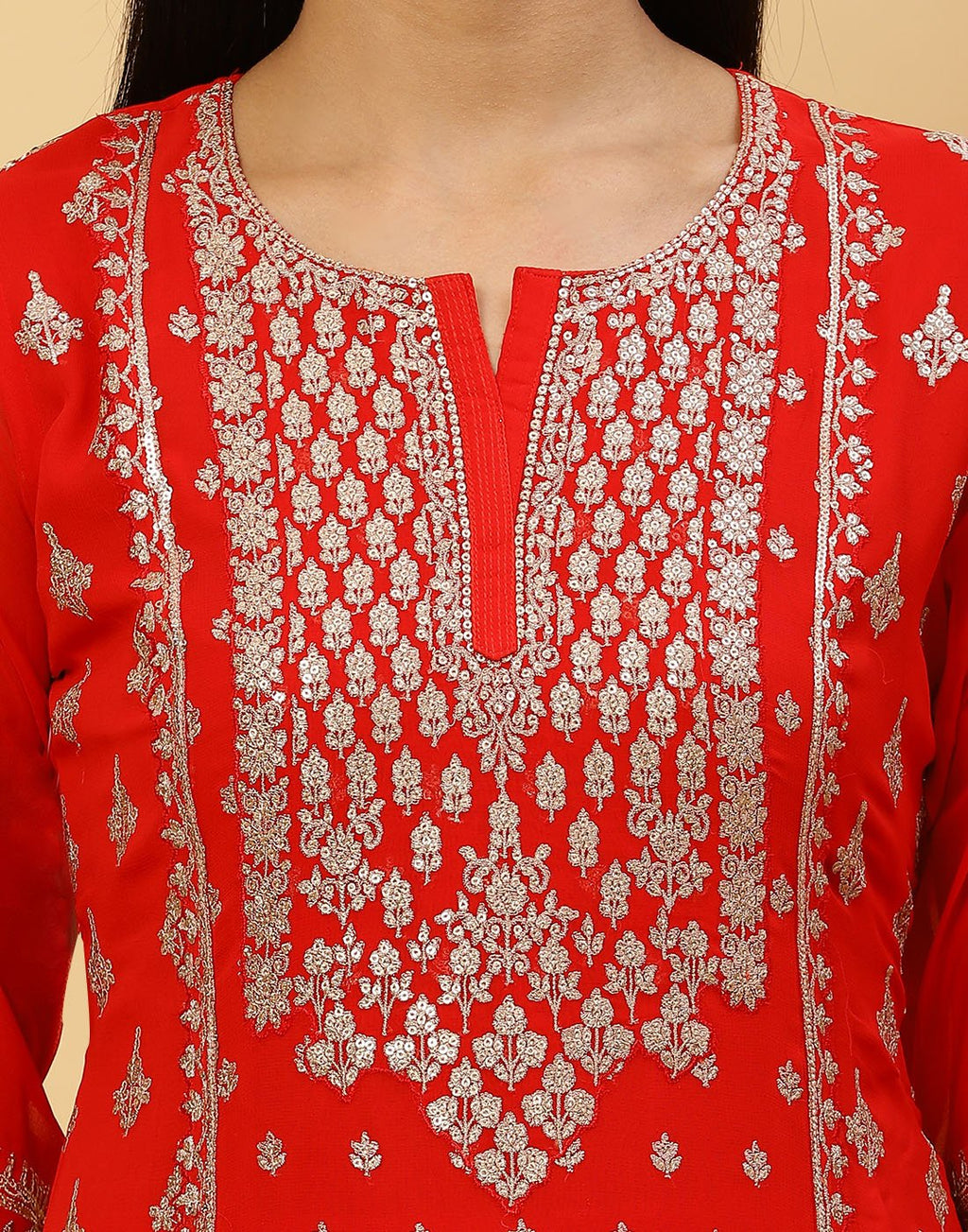 Embroidered Georgette Salwar Kameez Stitched Suit With Net Dupatta