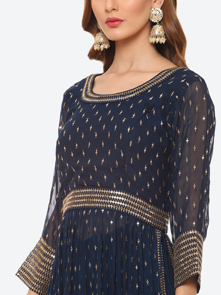 Sequin Work Georgette Kurta With Palazzo &amp; Net Dupatta
