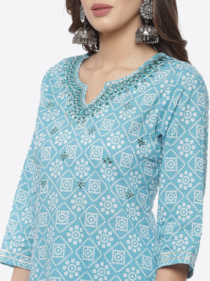 Resham Mirror Booti Cotton Stitched Salwar Kameez With Chiffon Dupatta