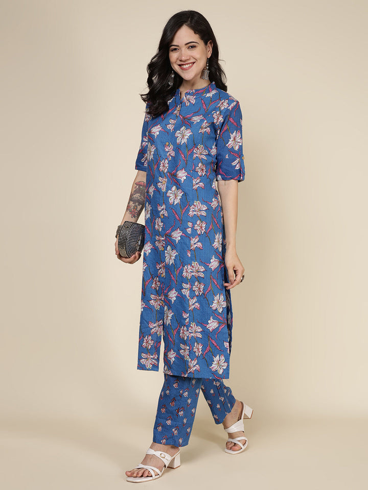 Printed Cotton Blend Kurta With Pants