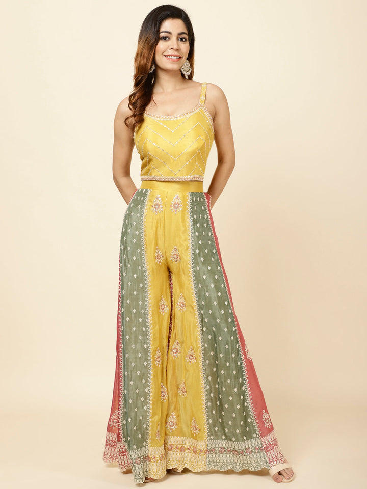 Embroidered Crepe Crop Top With Jacket &amp; Sharara