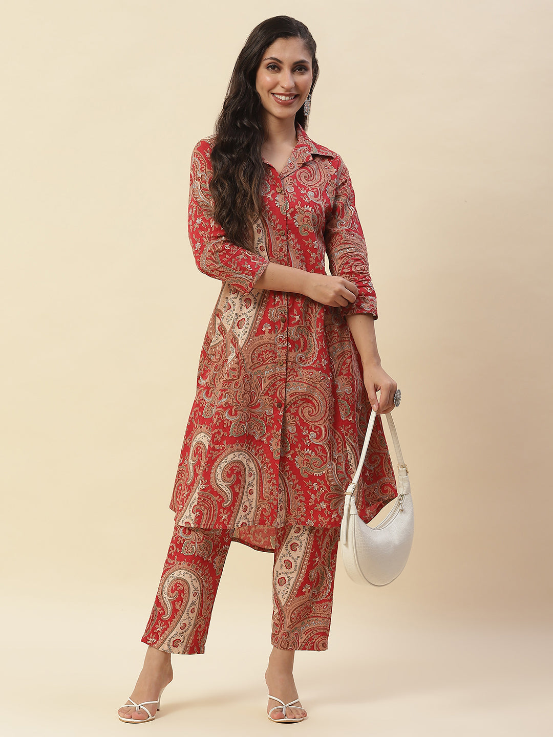 Paisley Printed Cotton Kurta With Pants