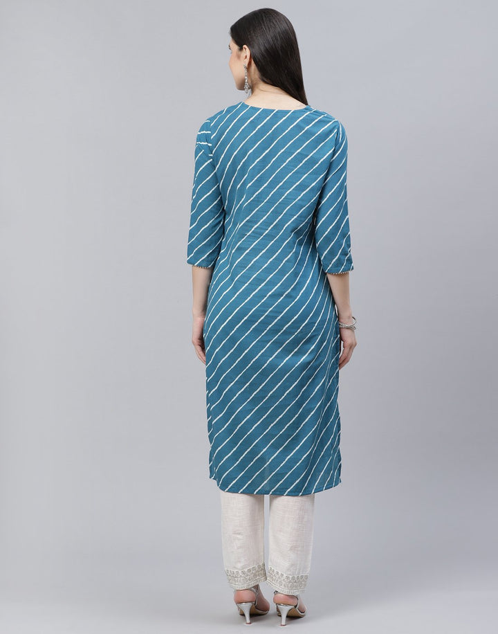 Embroidered Yoke Cotton Printed Kurti Pant Set