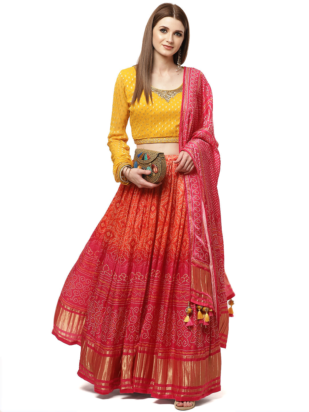 Bandhani Printed Lehenga Choli With Printed Dupatta