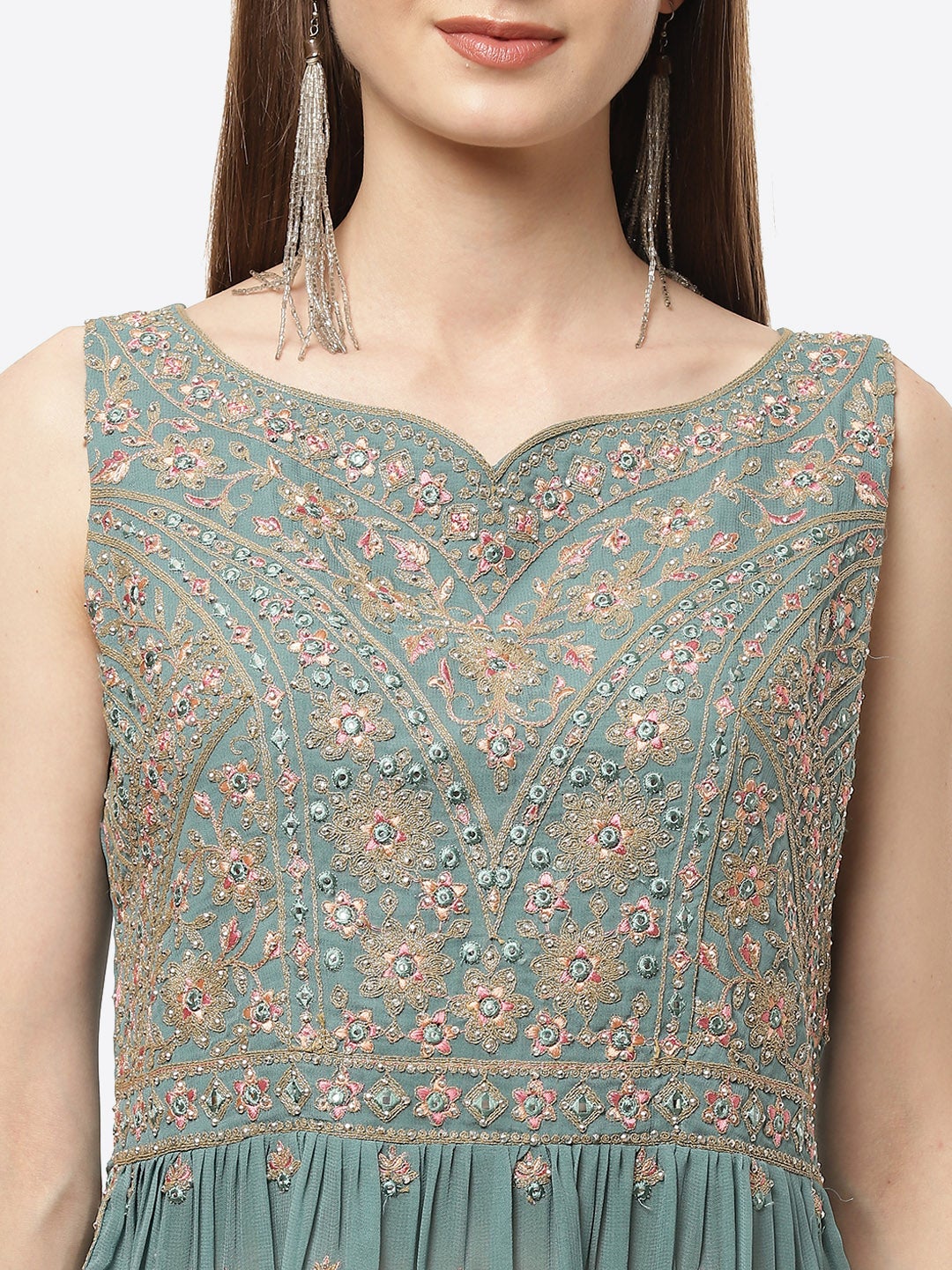 Art Georgette Embroidered Kurti With Sharara And Net Dupatta