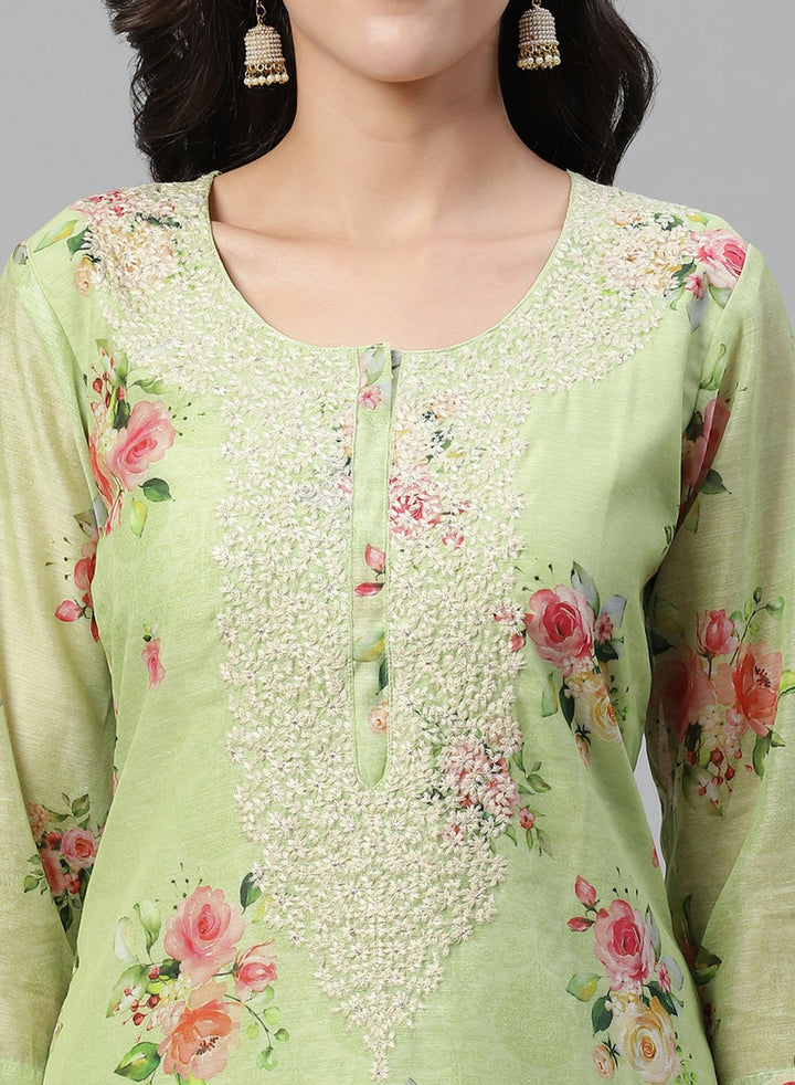 Printed Chanderi Kurti With Pant