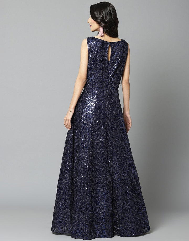 Navy Blue Net Long Dress