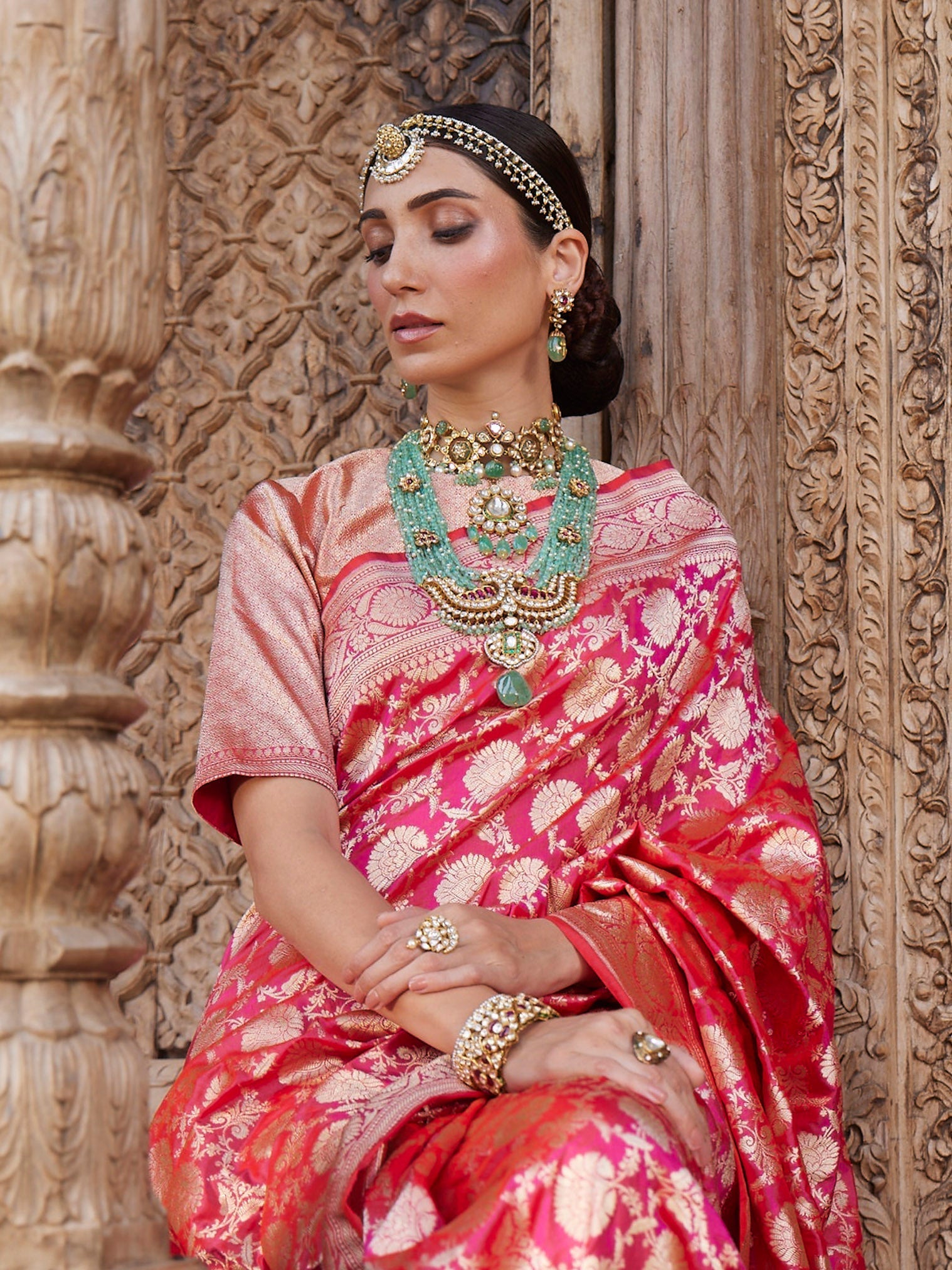 Floral Zari Jaal Banarasi Woven Saree