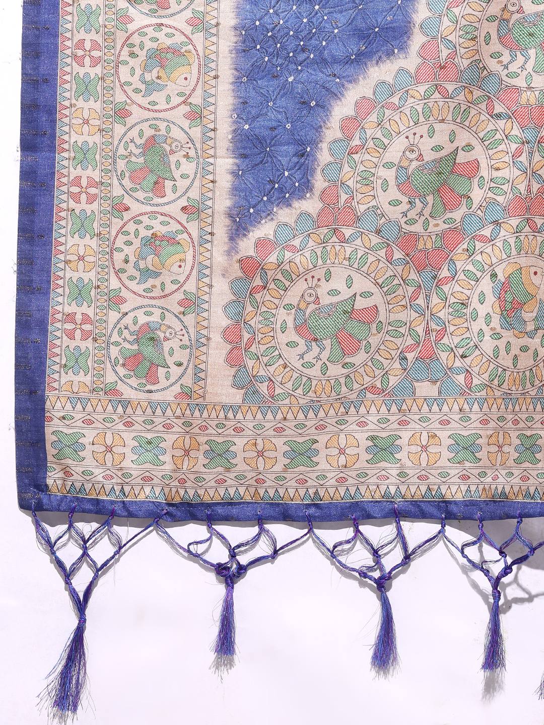 Printed Tussar Silk Saree