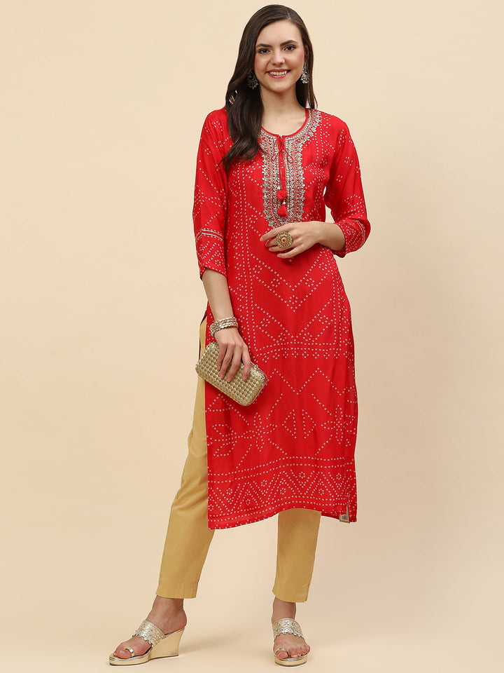Neck Embroidered &amp; Printed Handloom Kurta