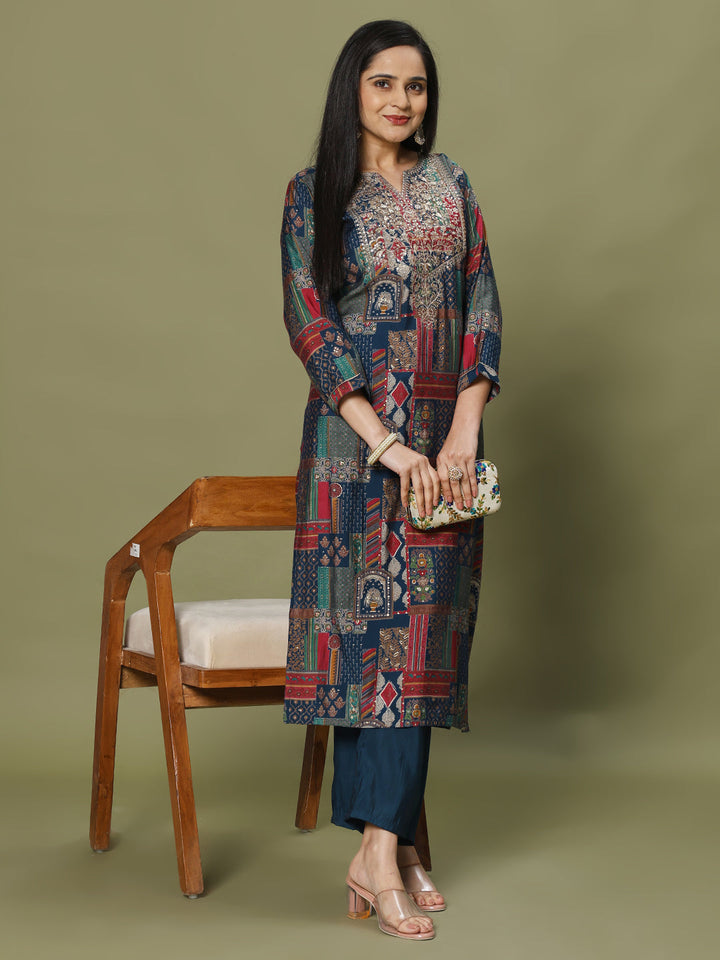 Digital Printed Muslin Kurta With Pants
