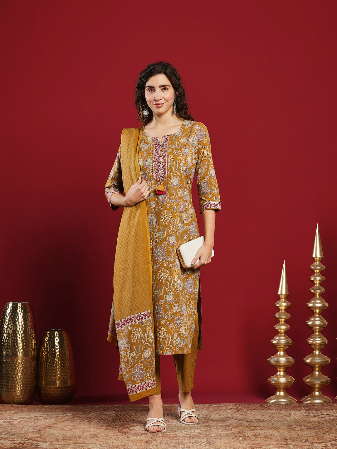 Printed Cotton Kurta With Pant &amp; Dupatta