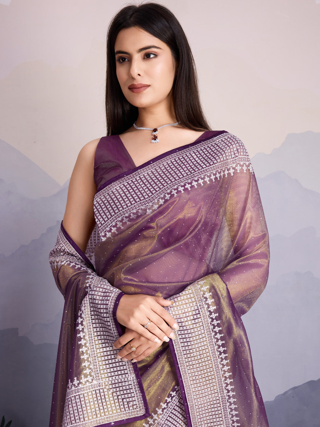 Embroidered Net Saree