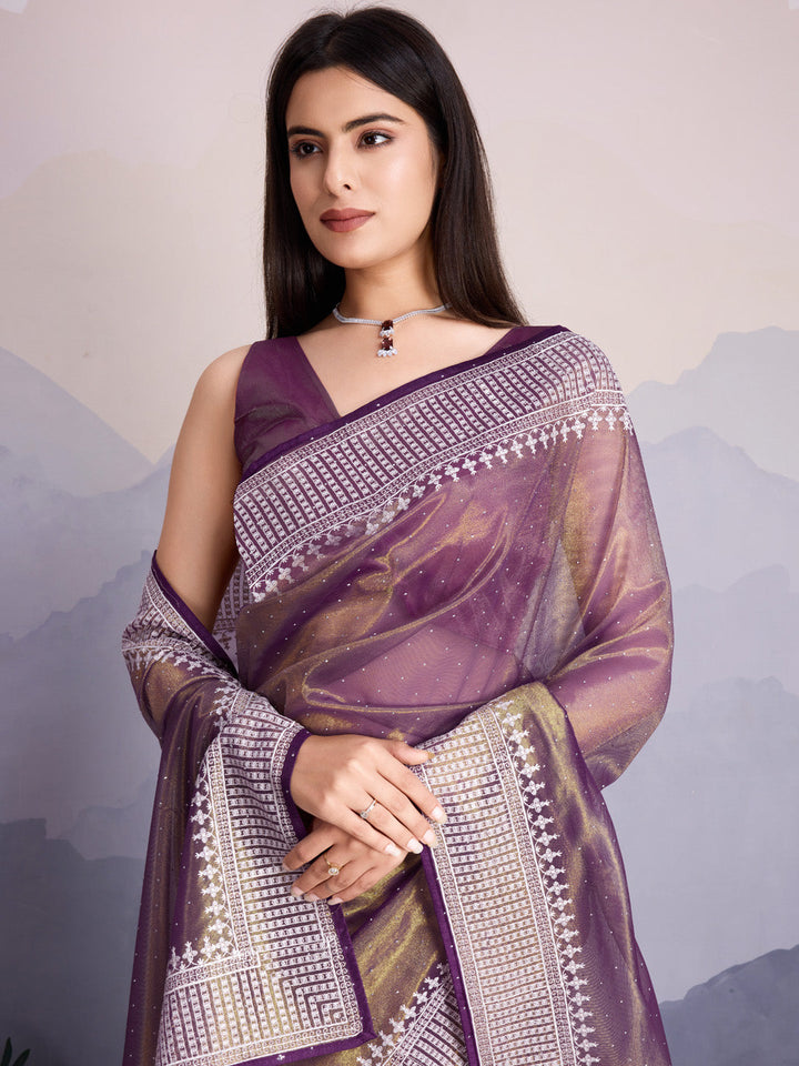 Embroidered Net Saree