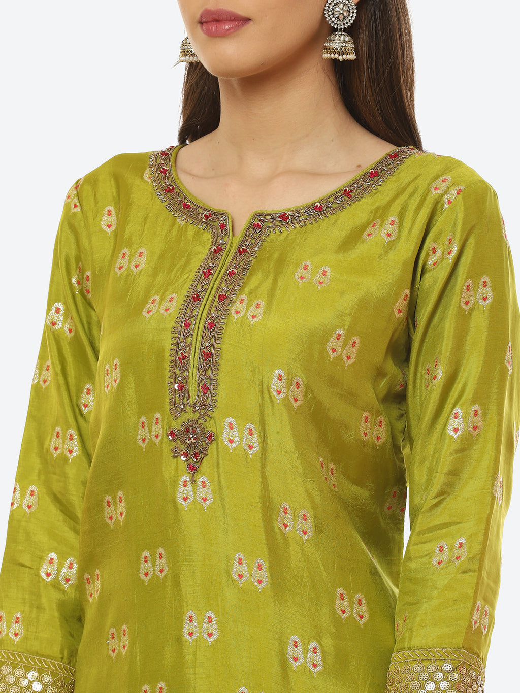 Zari Booti Neck Zari Embroidered Handloom Kurta With Garara & Dupatta