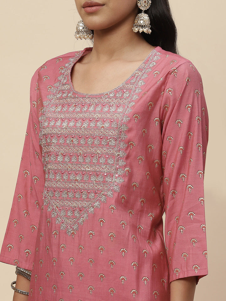 Printed Chanderi Kurta With Pants &amp; Dupatta
