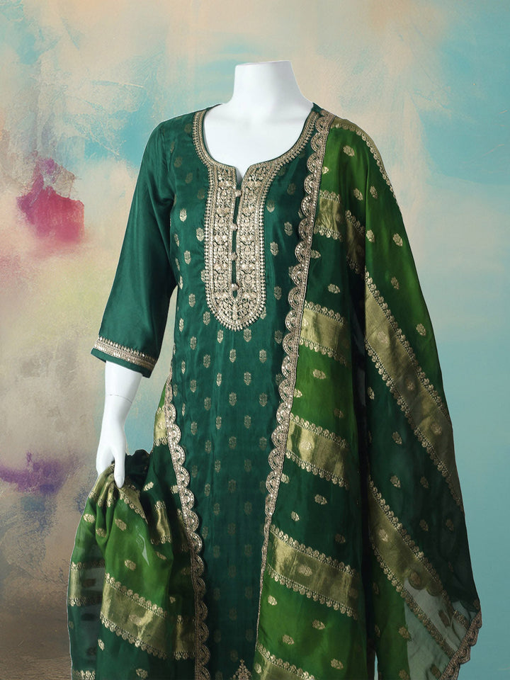 Embroidered Art Silk Kurta With Pant &amp; Dupatta