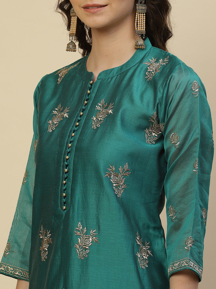 Zari Booti Cotton Kurta With Pants &amp; Dupatta