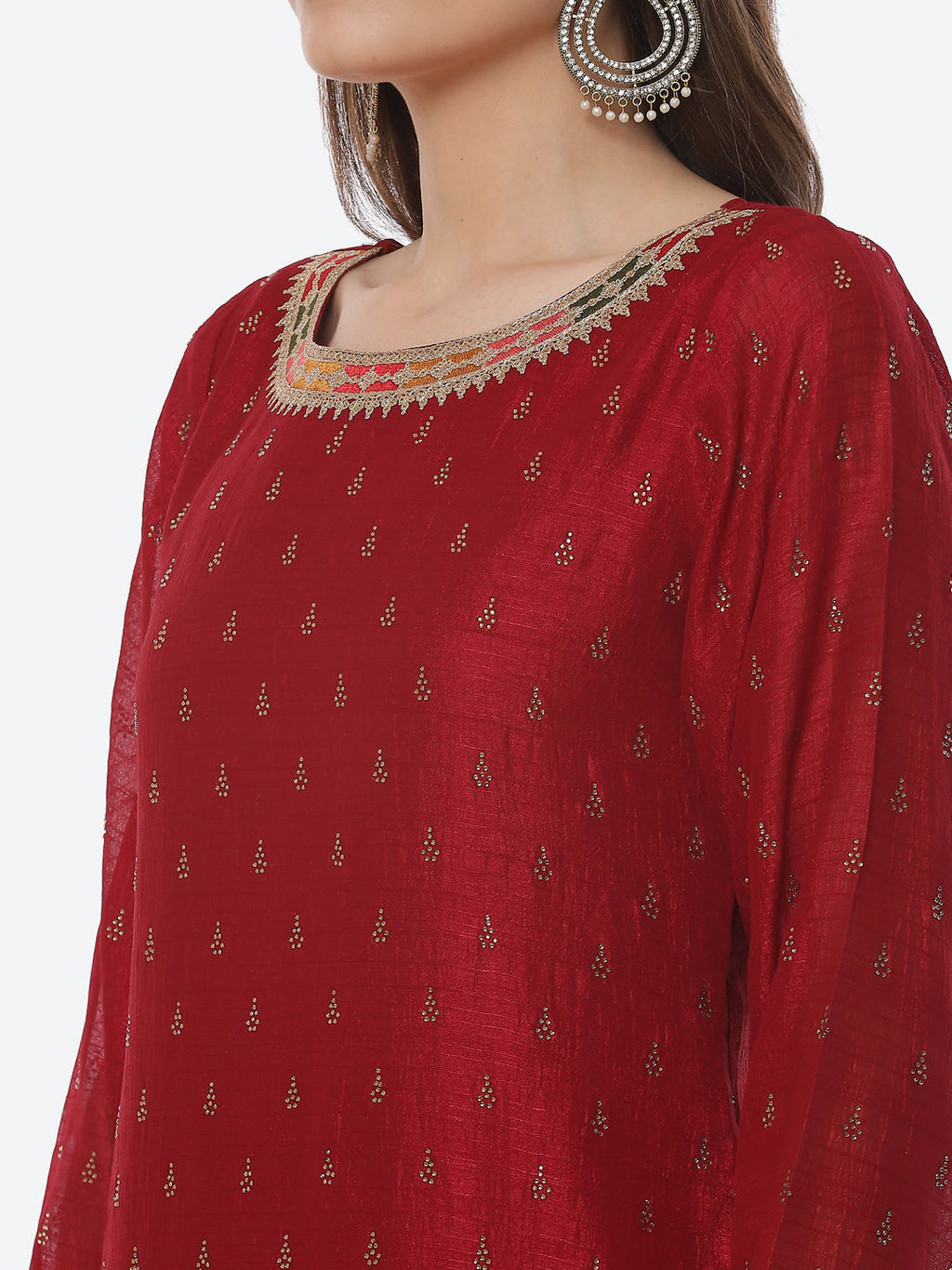 Zari Booti Art Handloom Kurta With Pant Art Silk Dupatta
