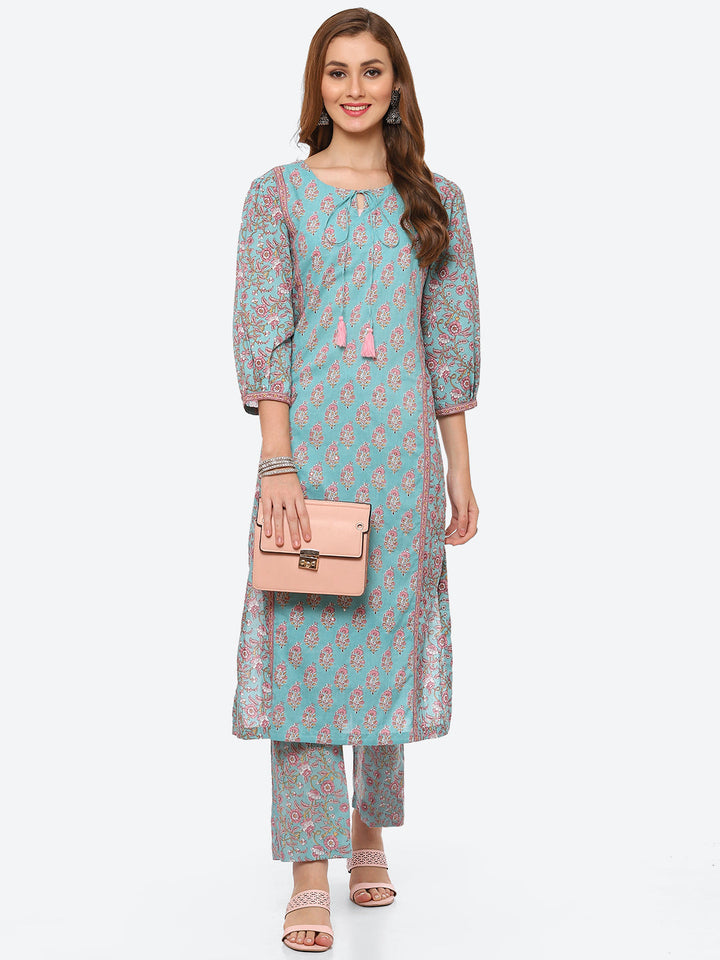 Floral Printed Cotton Kurta With Pant