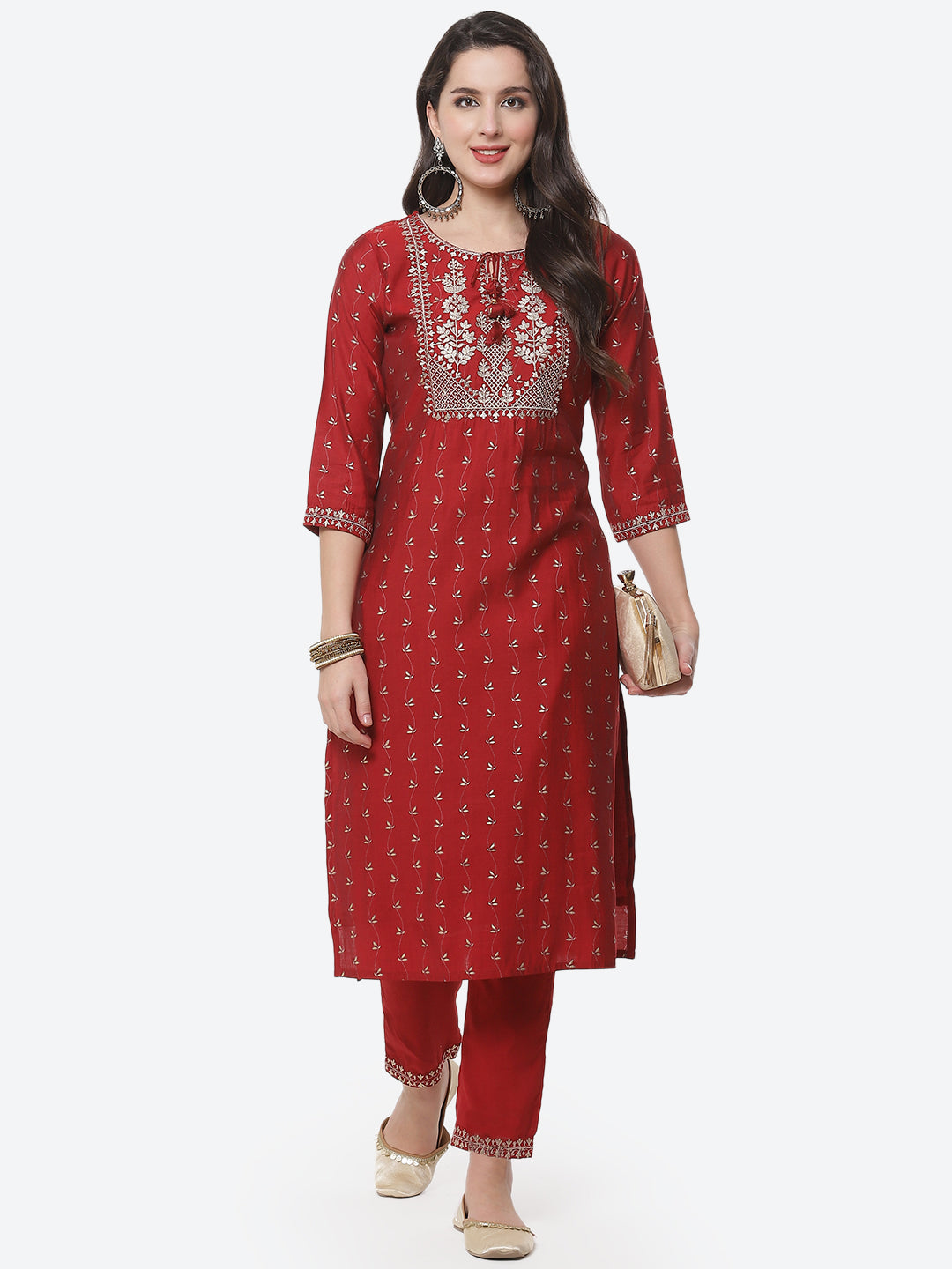 Embroidered Printed Cotton Kurta With Pant