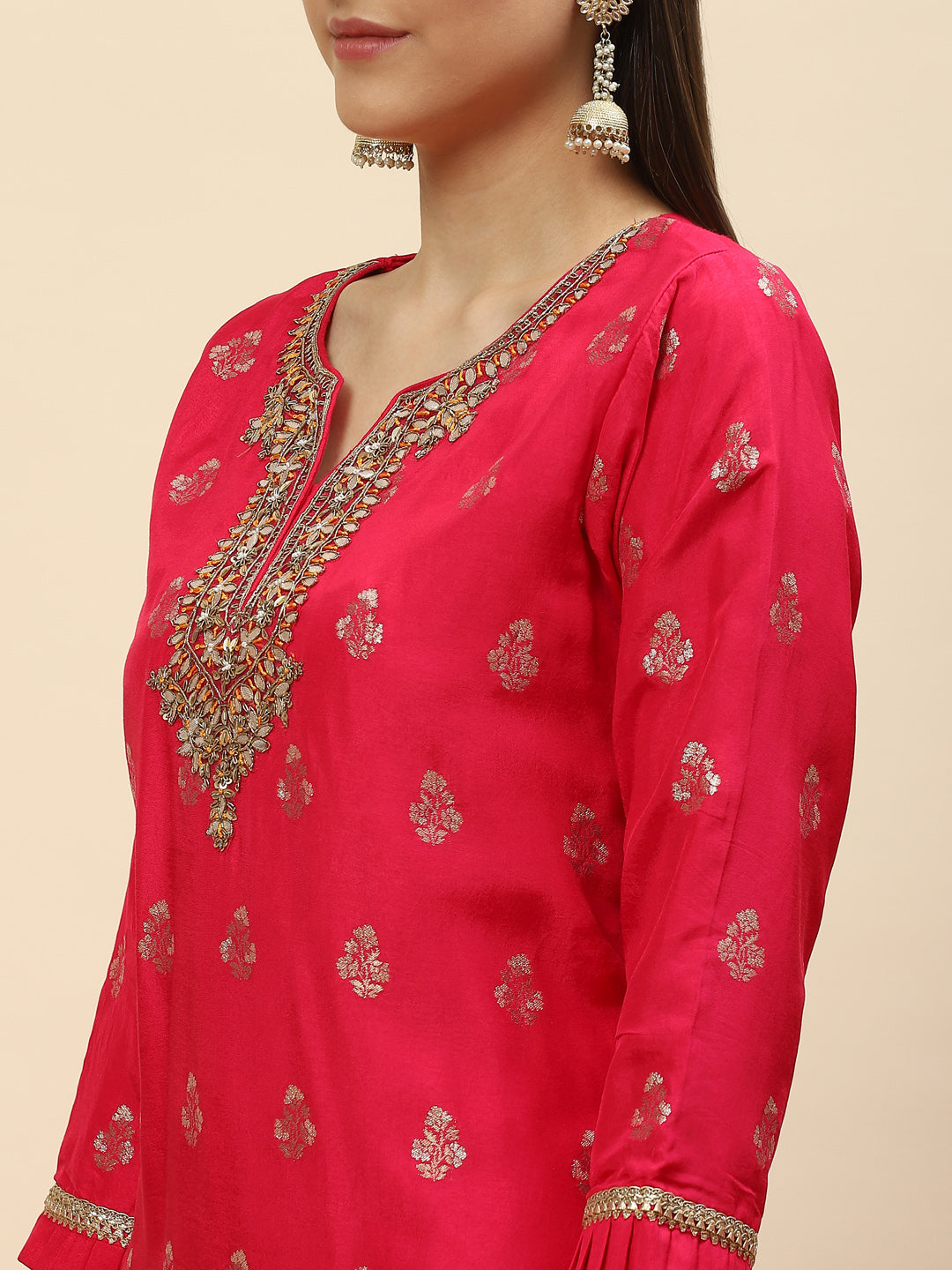 Zari Booti Handloom Kurta With Garara &amp; Dupatta