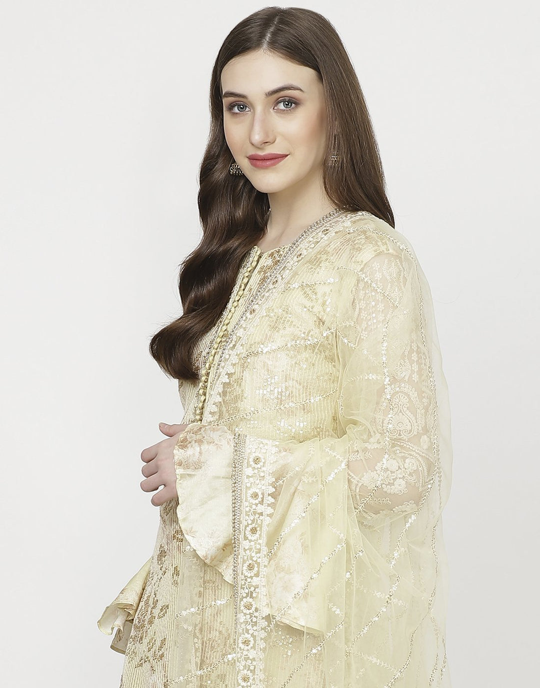 MBZ Meena Bazaar-Lemon Cotton Chanderi Salwar Kameez